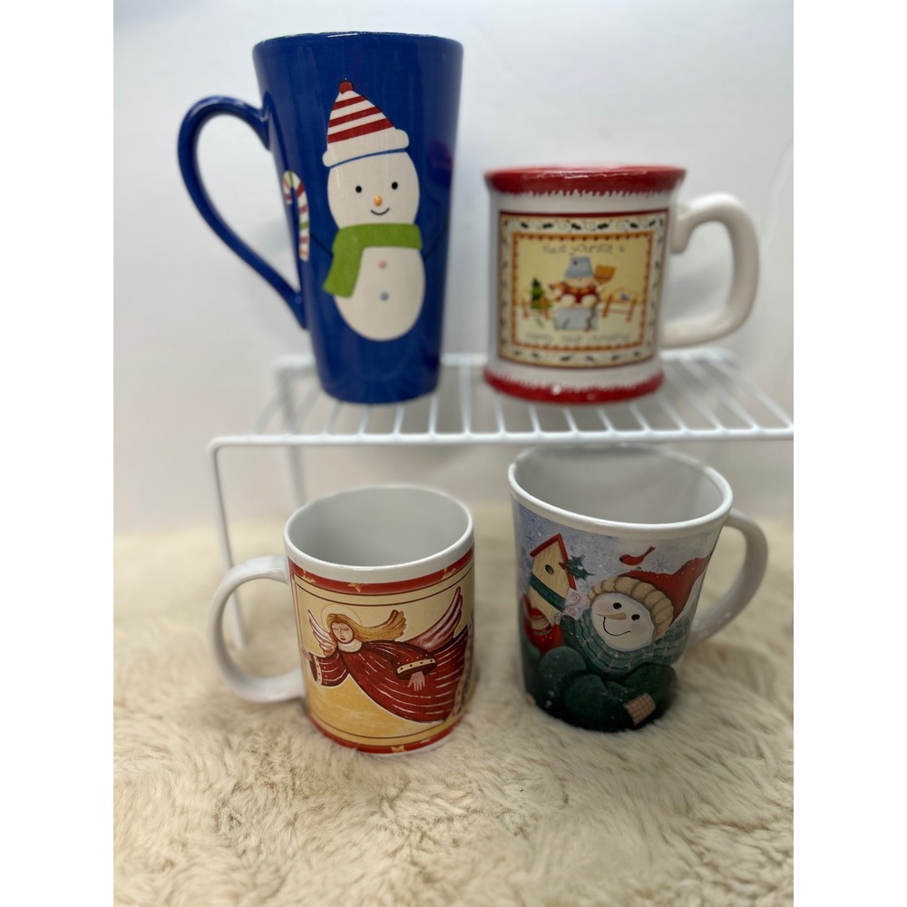 Christmas Holiday Snowman Angel Coffee‎ Mugs Variety Set of 4 Festive Decor